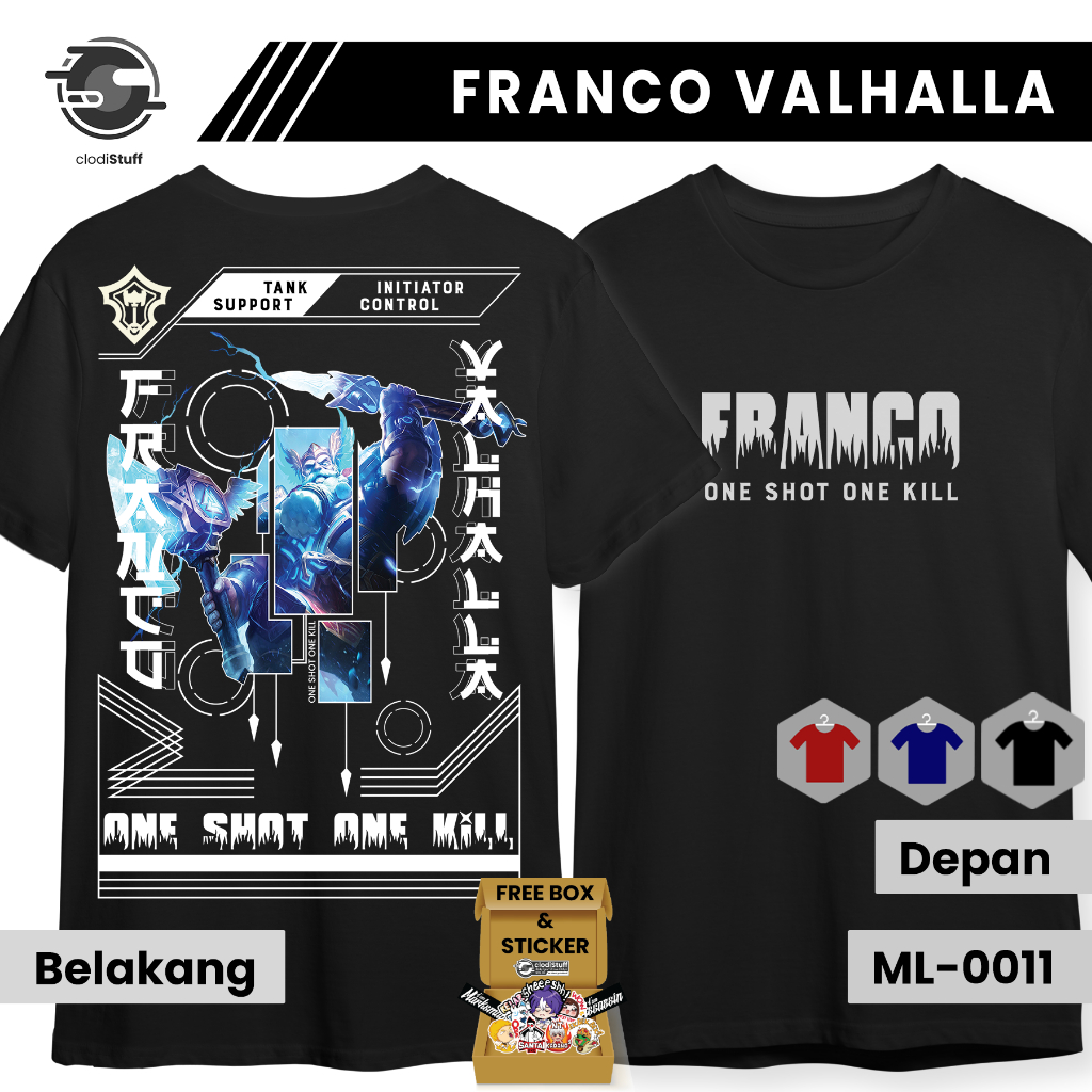 Kaos MLBB FRANCO VALHALLA EPIC SKIN Mobile Legends Lengan Pendek Hitam Combed 24s Premium