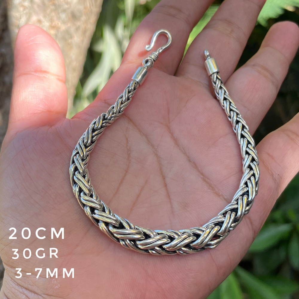 Gelang Bracelet Perak Silver Bali Rantai Kecil Besar Jalin Kepang Tambang Asli 925 Kait Hook Wanita 