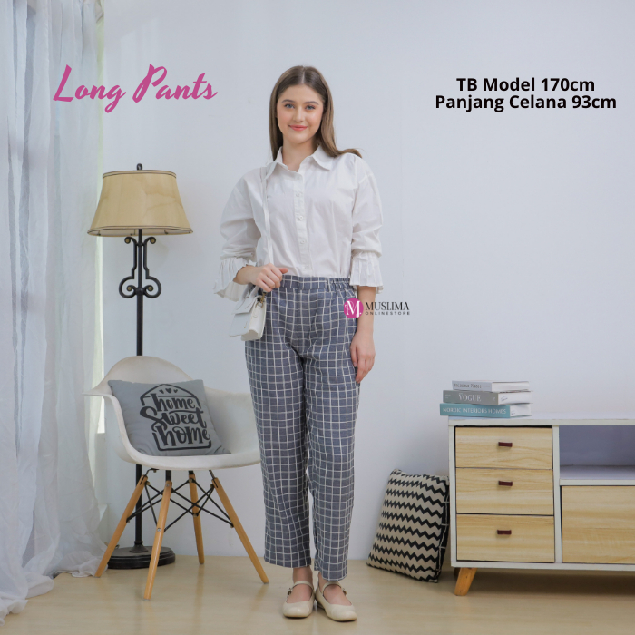 CELANA PANJANG WANITA KOTAK-KOTAK LONG PANTS KOREAN STYLE KEKINIAN