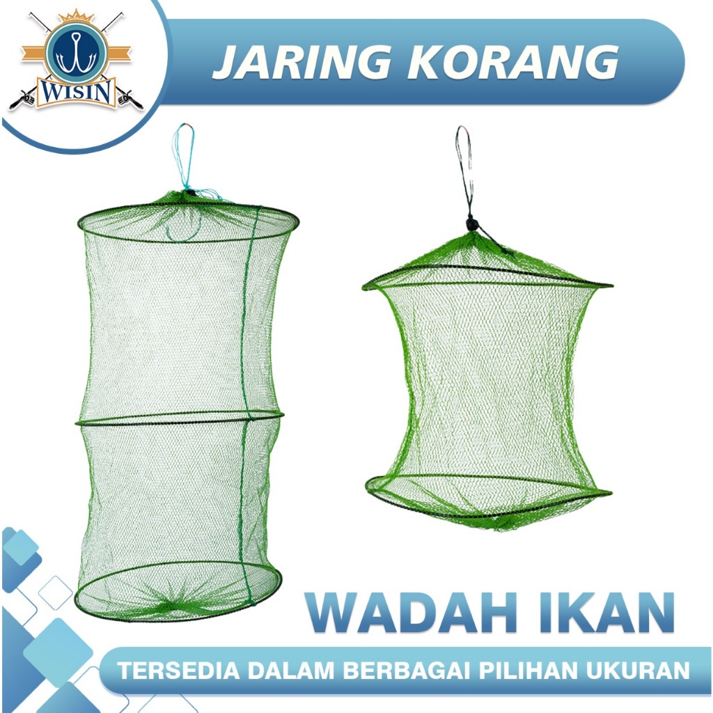 WISIN Jaring Korang Wadah ikan 2 & 3 Layer tempat Ikan bubu bulat Perangkap Ikan Jebakan Ikan Udang 