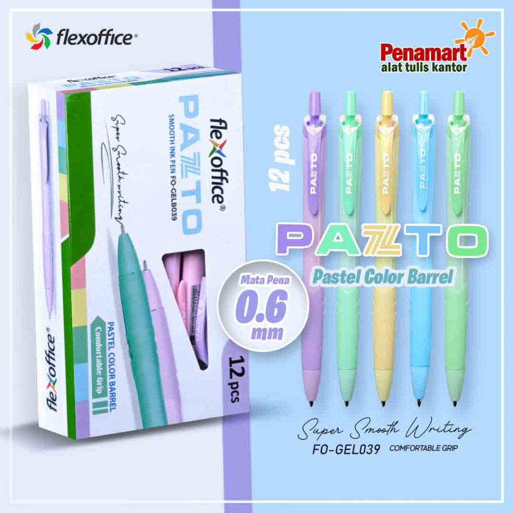 

FLEXOFFICE - Pazto Bolpen/Pena Hitam Warna Pastel FO-Gel039 0.6mm 1 Lusin Isi 12 Pcs (FO-021)