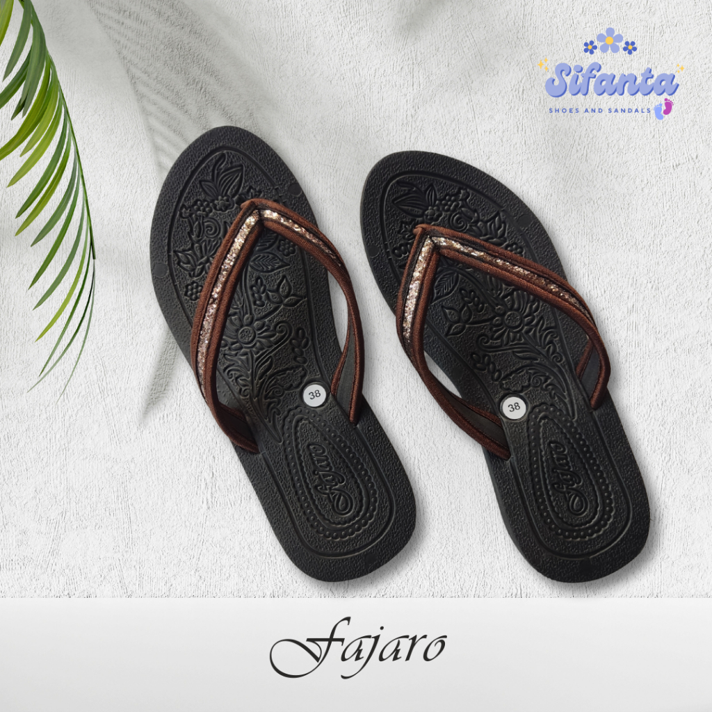Sandal Spon FAJARO Seri Tipis Coklat - Sandal Spon Wanita - Sandal Spon Japit - Sandal Spon Awet