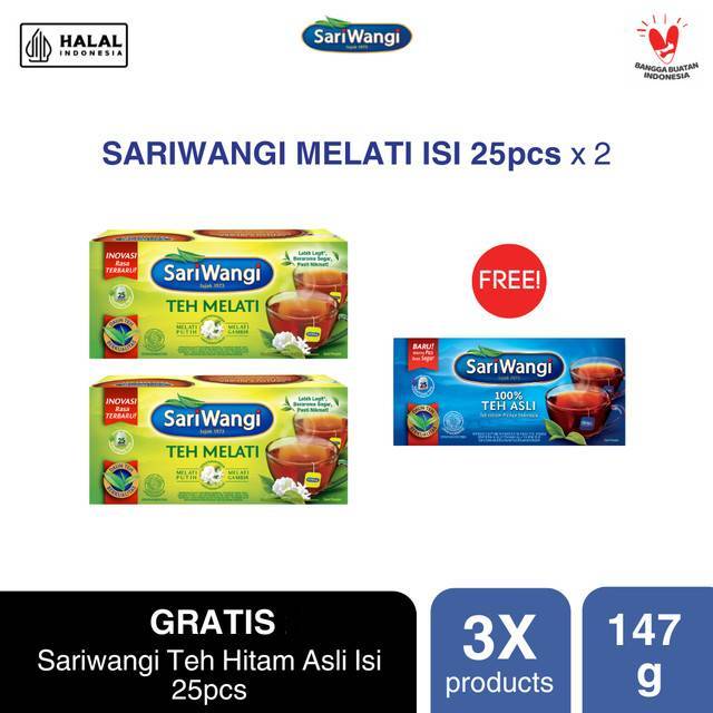 

Beli 2 Sariwangi Melati Isi 25pcs GRATIS Sariwangi Teh Hitam Asli Isi 25pcs