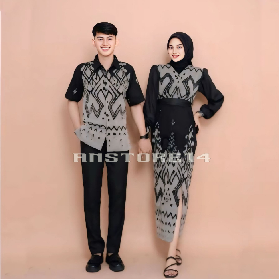 ANSTORE14 - BAJU TENUN COUPLE KARTINI HITAM - DRESS COUPLE TENUN KONDANGAN PREWEDDING PASANGAN