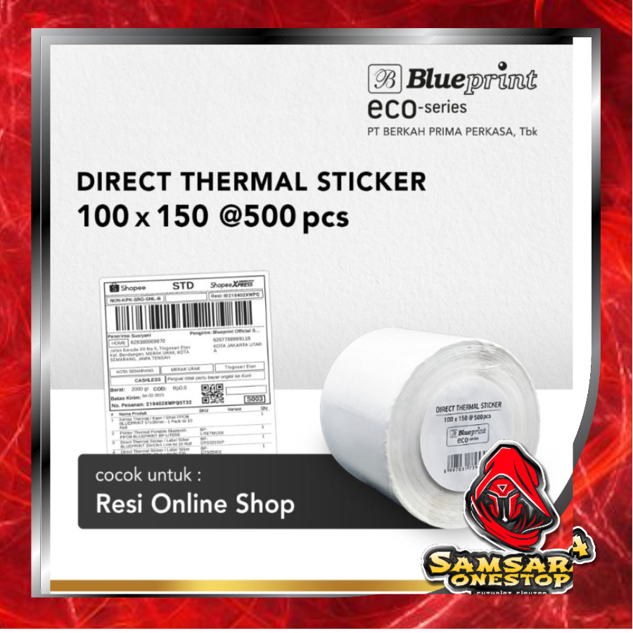 

KERTAS THERMAL STIKER LABEL RESI 100x150 BLUEPRINT ECO @500 100 x 150