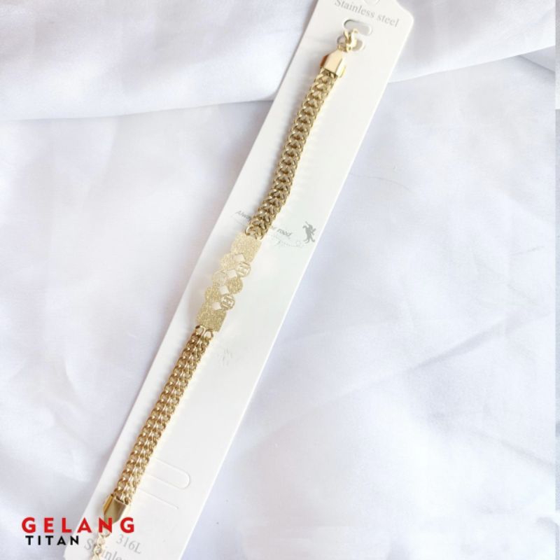 Gelang tangan rantai motif H mata tanam titanium fashion wanita