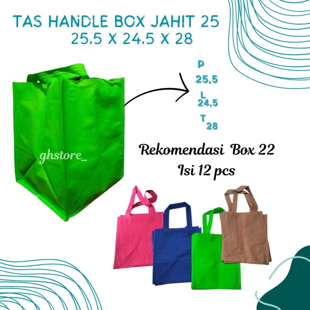 

Tas spunbond Handle Model Box jahit 25,5x28x24,5 / Goodie Bag box besek