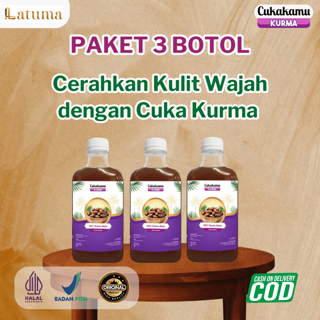 

CUKAKAMU 3 Botol - Cuka Kurma Murni Minuman Mencerahkan Kulit & Wajah HALAL MUI BPOM