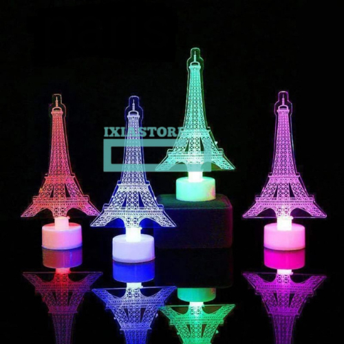 Lampu Hias Akrilik 3D Bentuk Menara Eiffel Estetik Lampu Tidur Kamar Tidur Neon LED Premium