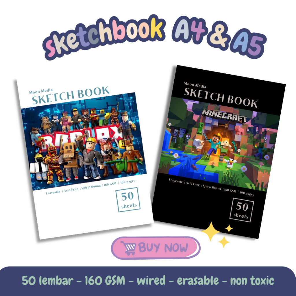 

Buku Gambar Sketchbook A4 Sketchbook A5 Roblox Minecraft 50 lembar160 GSM [MOON MEDIA]