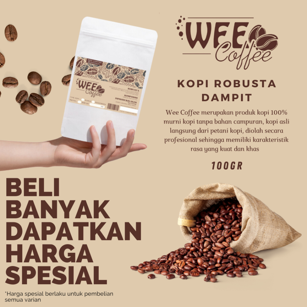 

WEE COFFEE Kopi Robusta Dampit 100% Biji Kopi Pilihan 100gr