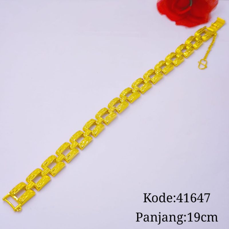 Gelang tangan rantai kotak lapis emas 24k