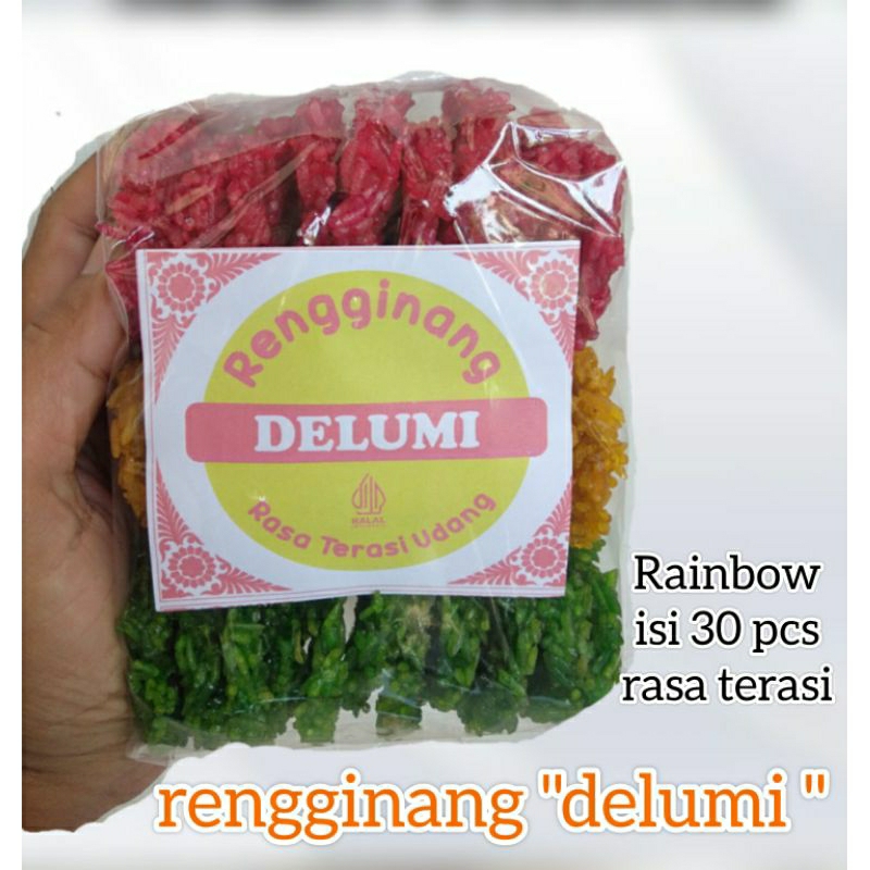 

rengginang delumi rainbow rasa terasi udang ukuran mini isi 30 pcs/ rengginang terasi