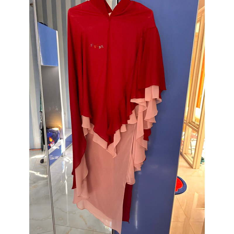 Preloved Khimar Sisesa Pink Maroon Jarang Dipakai