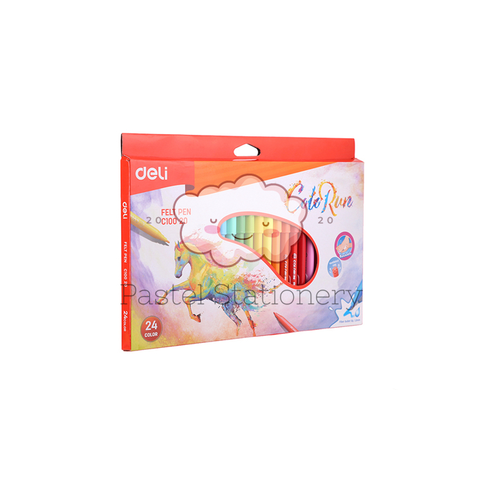 

Felt Color Pen 24 Colors Deli EC10020 - Spidol 24 Warna Deli Non Toxic