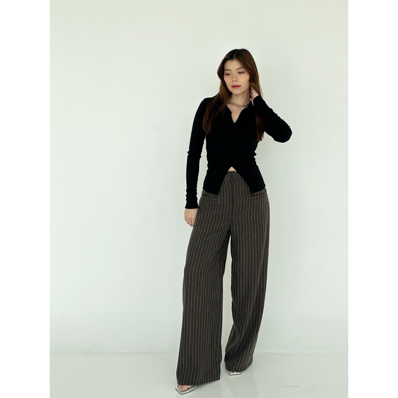 Stripe Pants Premium 2 Pocket / Kulot Salur Polyester Celana Basic Casual ByL Collection - 2011