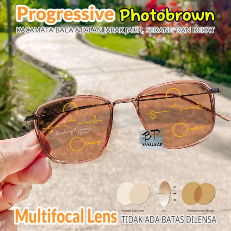 Kacamata Baca Progresif Photobrown Trendy 2189 Lentur Elastis Pria/wanita | Kacamata Dua Fungsi Baca