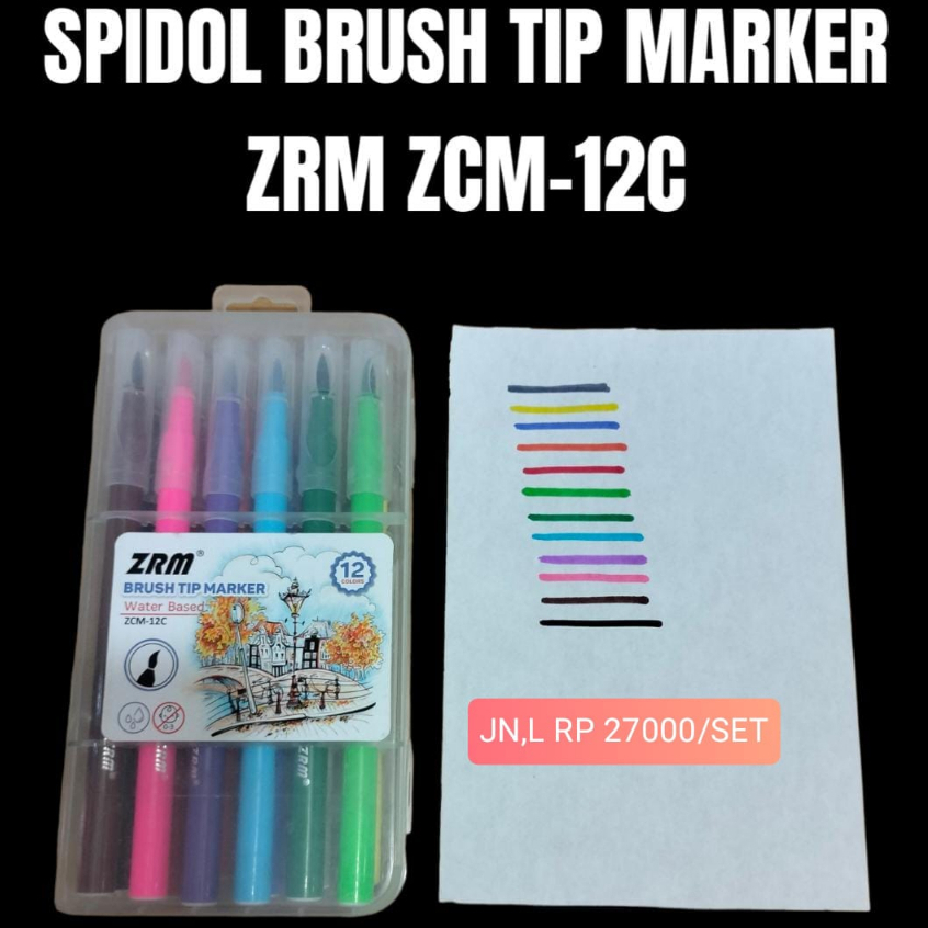 

[1 Kotak] Spidol Brush Tip Marker Pen 12 Warna ZRM ZCM-12C