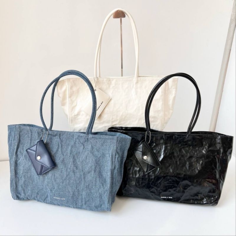 Tas tote bag ck hitam putih denim biru