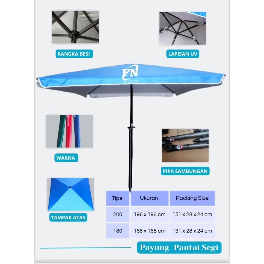 (200CM) SEGI UV 200cm PAYUNG PANTAI SEGI POLOS anti UV 200CM/ Payung Cafe / Payung Tenda Polos anti 