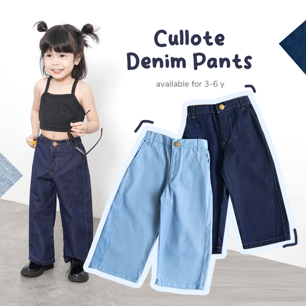 moini kids Cullote Denim Pants Celana Kulot Anak Celana Kulot Denim Celana Panjang Denim Anak 3-8 ta