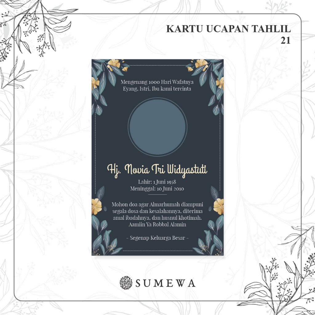 Kartu Ucapan Tahlilan / Kartu Ucapan Peringatan Meninggal 40 Hari / Kartu Ucapan Peringatan 1000 Har