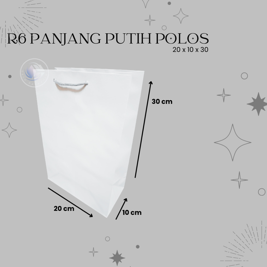 

PAPERBAG R6 PANJANG PUTIH POLOS (size 20x10x30) PAPERBAG HAJATAN PAPERBAG SOVENIR