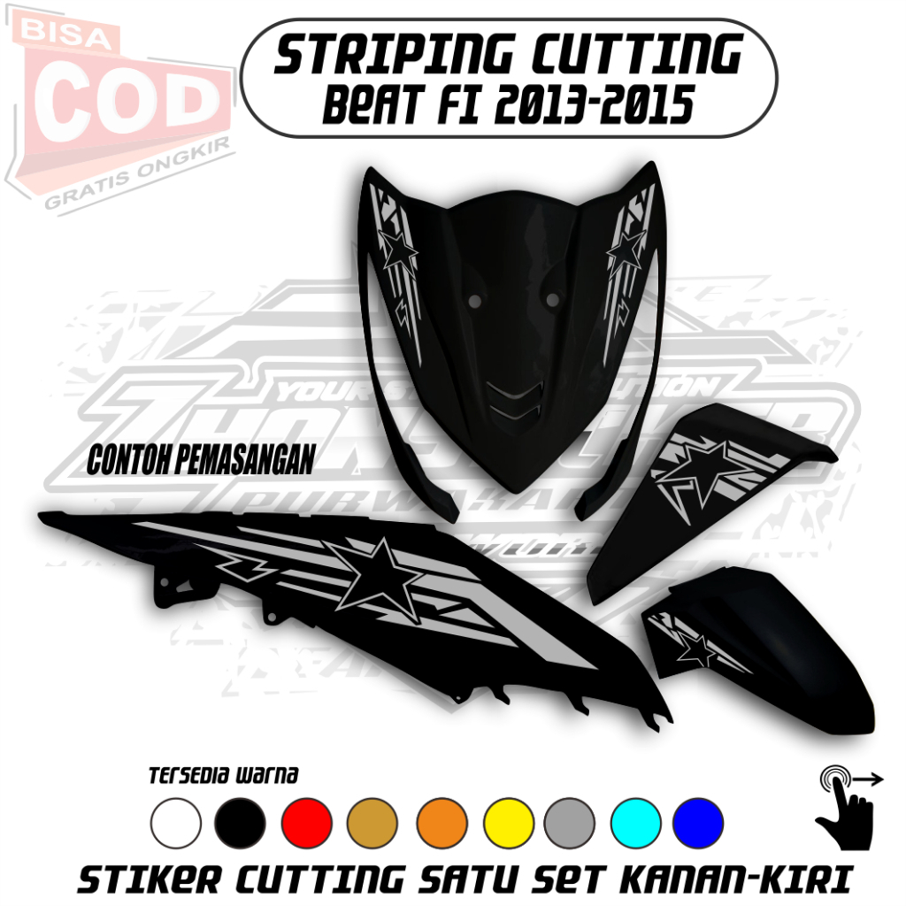 Stripping Cutting Variasi Honda Beat FI 2013-2015 Stiker Cutting Timbul Polet Bintang star