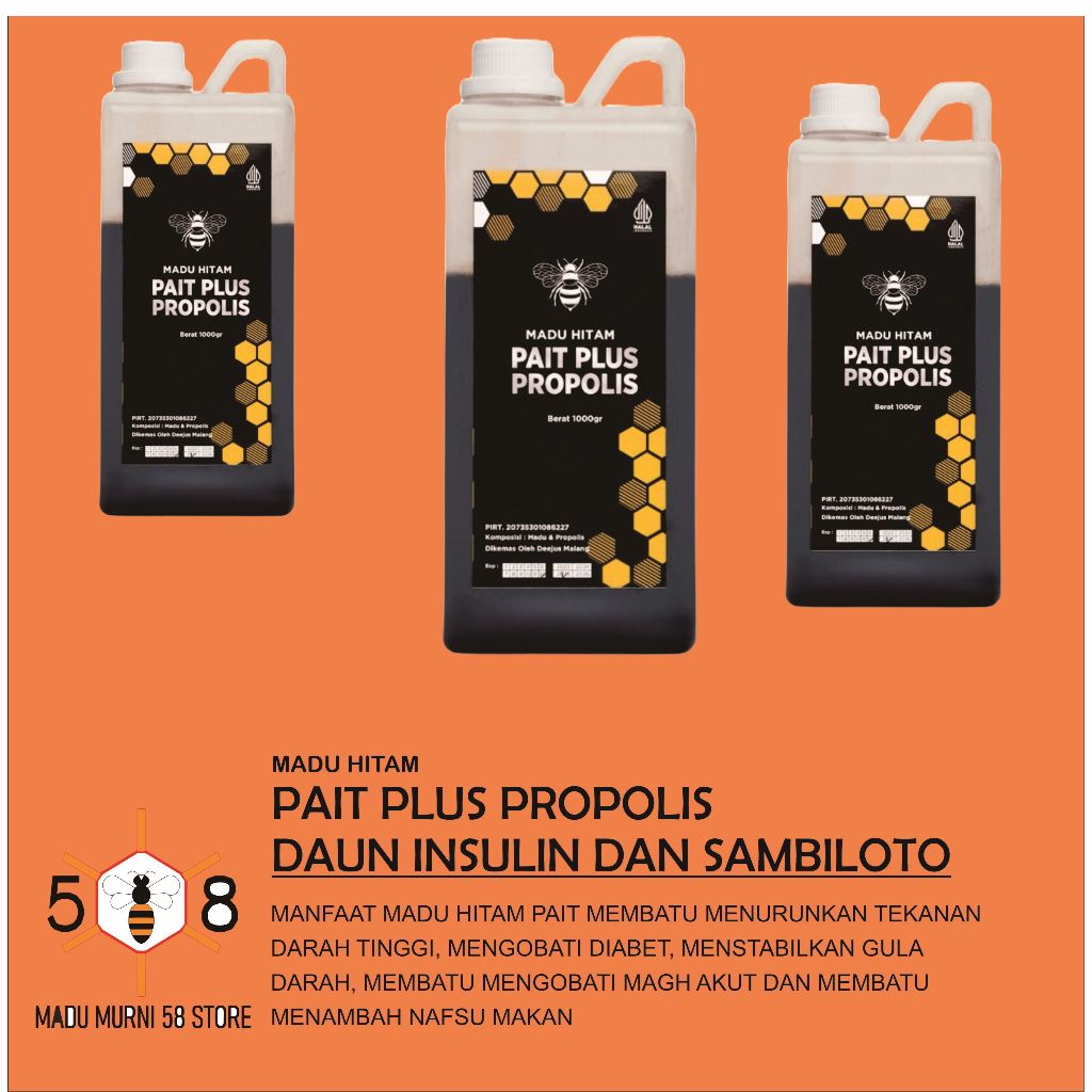 

Madu 58 Madu Hitam Pait Kaya Propolis Herbal Daun Insulin dan Sambiloto 1 kg