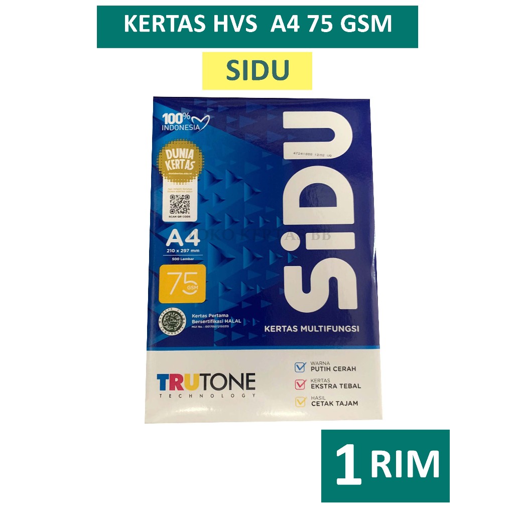 

Kertas HVS SIDU 75 Gsm Ukuran A4 , 1 RIM / 500 Lembar