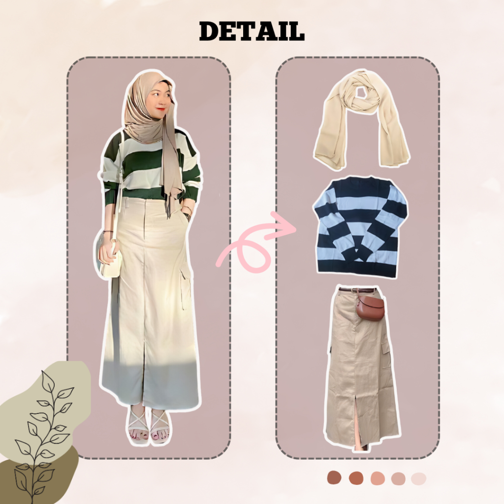 Setelan Wanita 3in1 Casual Hijab Style [ Sweater Rajut+Rok Cargo+Pasmina Jersey ] Outfit Kuliah Kerj