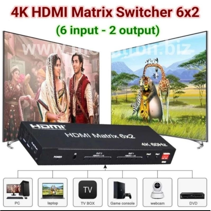 4K HDMI Matrix Switcher 6x2 (6 input - 2 output) - with Audio Extractor - Support 4K 60hz