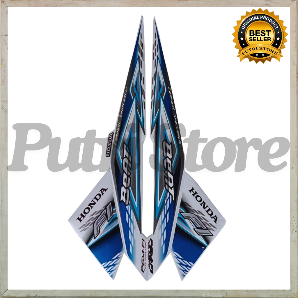 Striping Sticker Honda Beat fi 2014 Putih Biru list body motor beat 2014