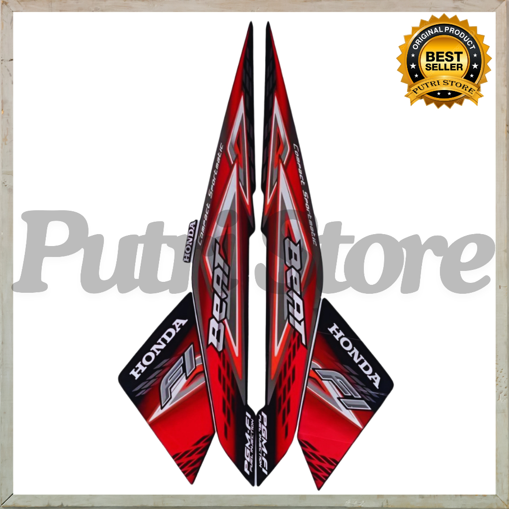 Striping Sticker Honda Beat fi 2014 Hitam Merah list body motor beat 2014