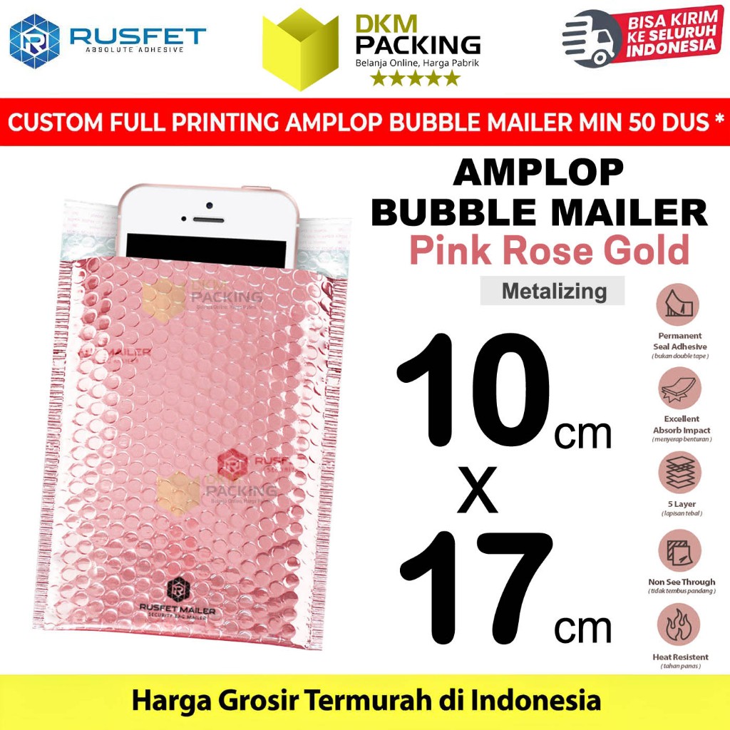 

AMPLOP BUBBLE MAILER PINK ROSE GOLD 10X17cm BUBBLE WRAP ENVELOPE RUSFET PREMIUM/TERMURAH