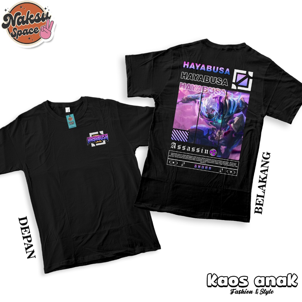 KAOS ANAK - KAOS MOBILE LEGENDS SKIN HAYABUSA SHURA BAJU DISTRO MOBA KATUN COMBED 30S