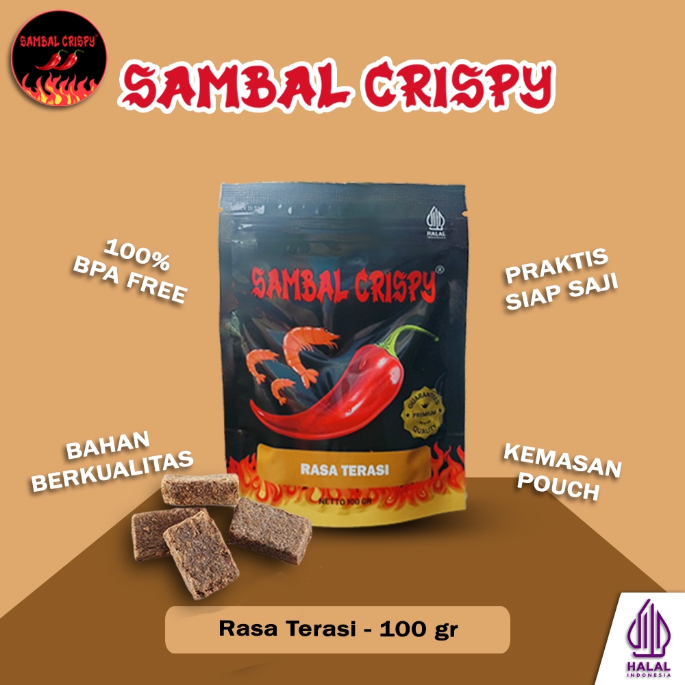 

Sambel Terasi Cabai Merah SAMBAL CRISPY Kemasan Alumunium Standing Pouch 100 Gram - Home Made Rumahan Pedas Gurih