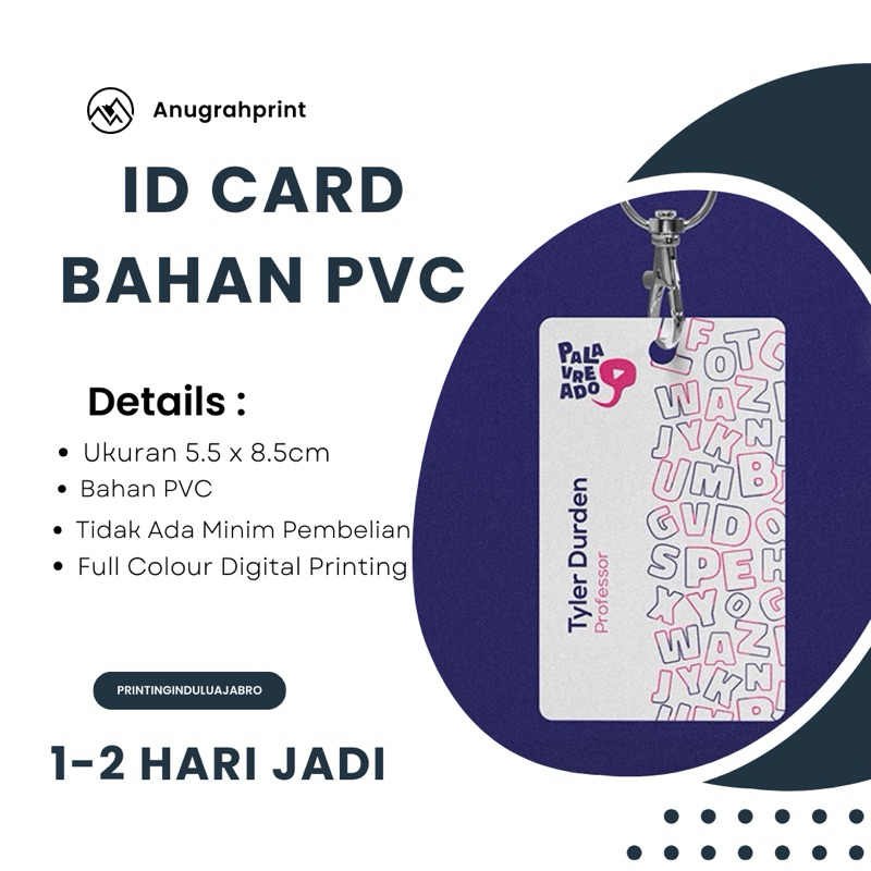 

Cetak ID Card Bahan PVC Custom Anti Luntur Full Colour Digital Printing Untuk Event Panitia Pegawai