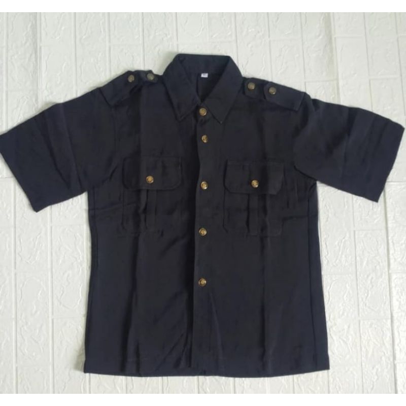 baju safari hitam lengan pendek