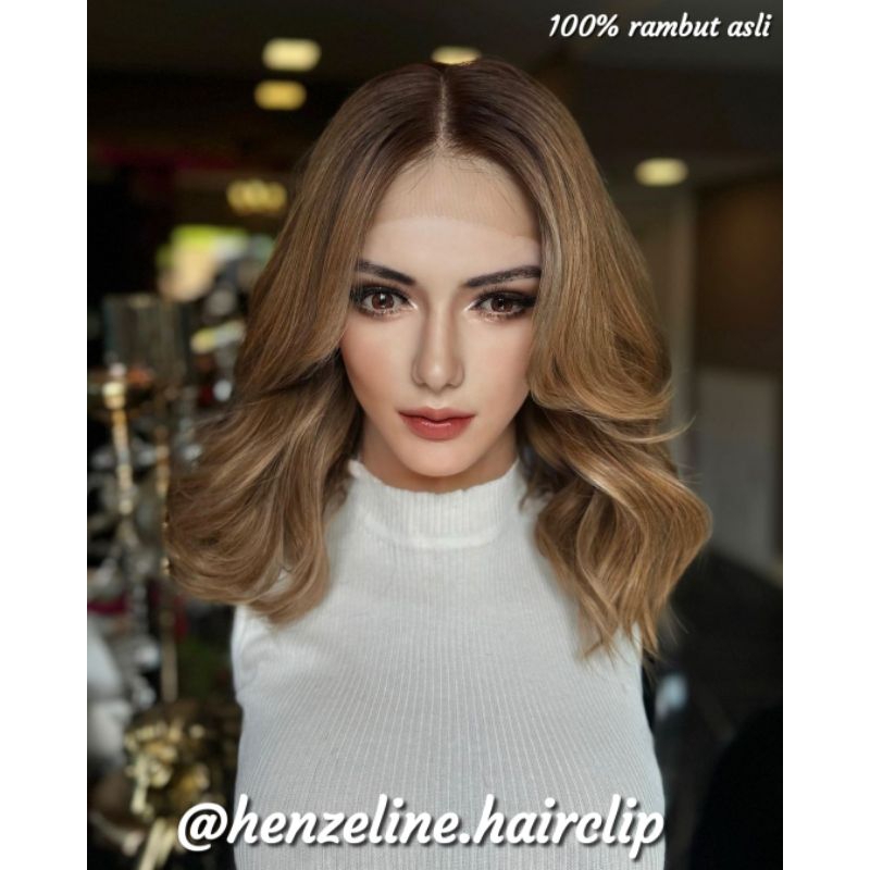 LACE WIG 100% RAMBUT ASLI / HUMAN HAIR / BEBAS UBAH BELAHAN FREE STYLING 40CM