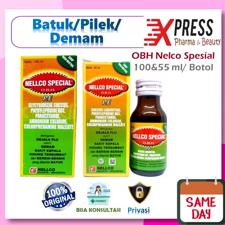 ⚡XPRESS⚡ OBH NELLCO Spesial 55 / 100 ml OBH PE SIRUP Obat Batuk Pilek Flu Demam Sakit Kepala Syrup O