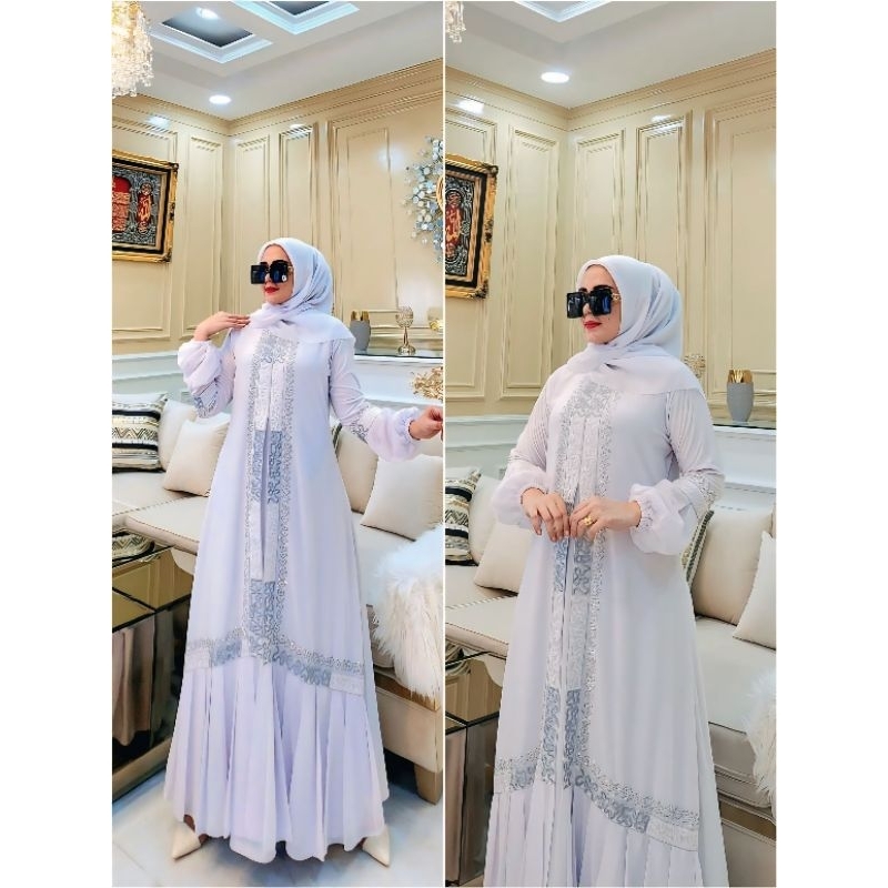 Gamis Abaya Turkey Putih Sosialita Lengan Balon