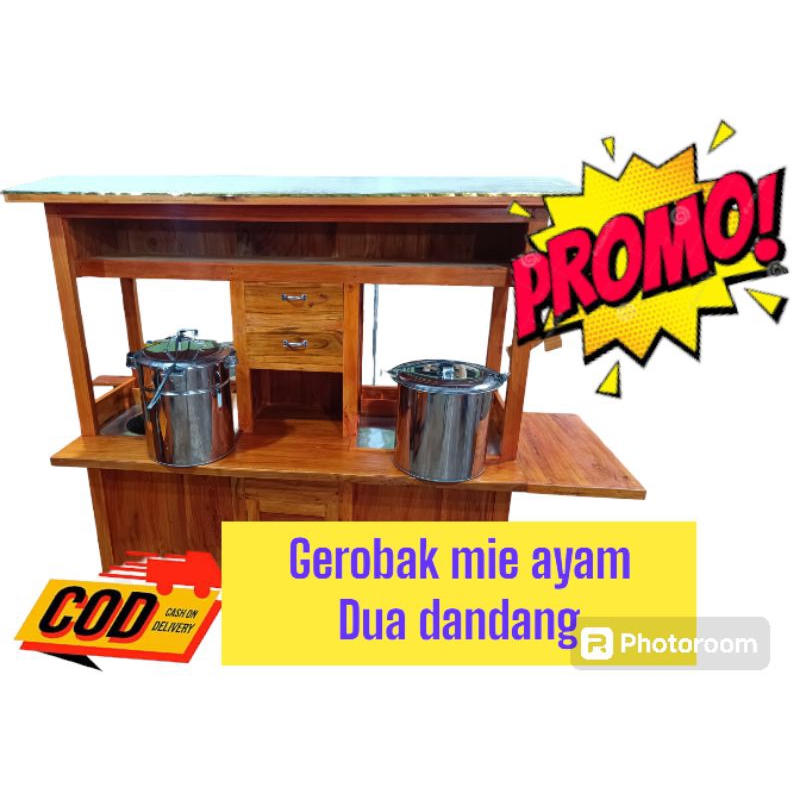 gerobak mie ayam bakso dua dandang dan roda troli