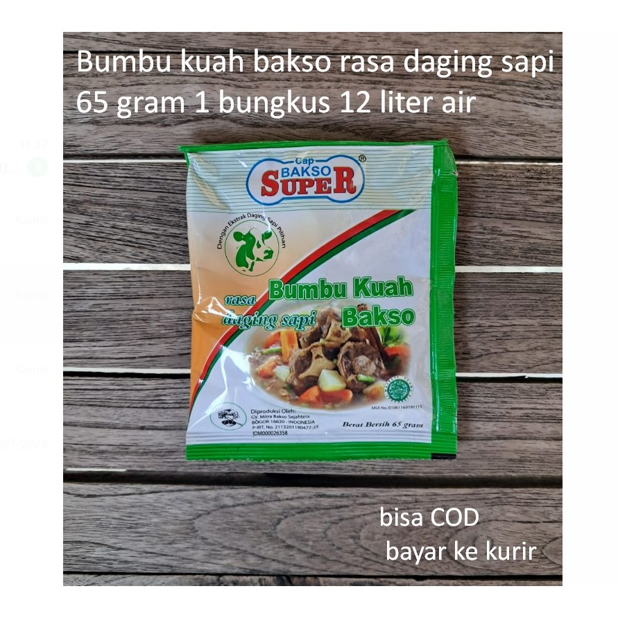 

Bumbu kuah bakso rasa daging sapi 65 gram 1 bungkus 12 liter air cap bakso super