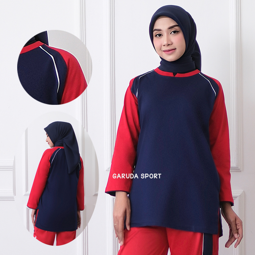 Baju olahraga muslim / kaos tunik senam muslimah / seragam wanita model muslim bahan katun
