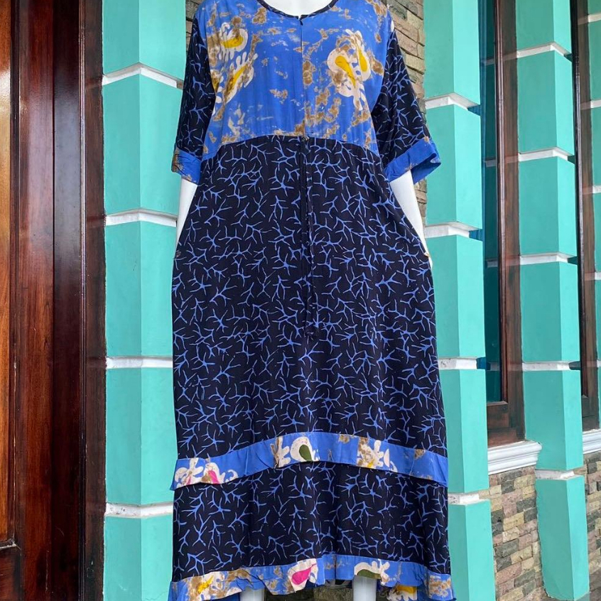 Sekdress Batik Cap Viral Kekinian Maura Susun Bahan Rayon