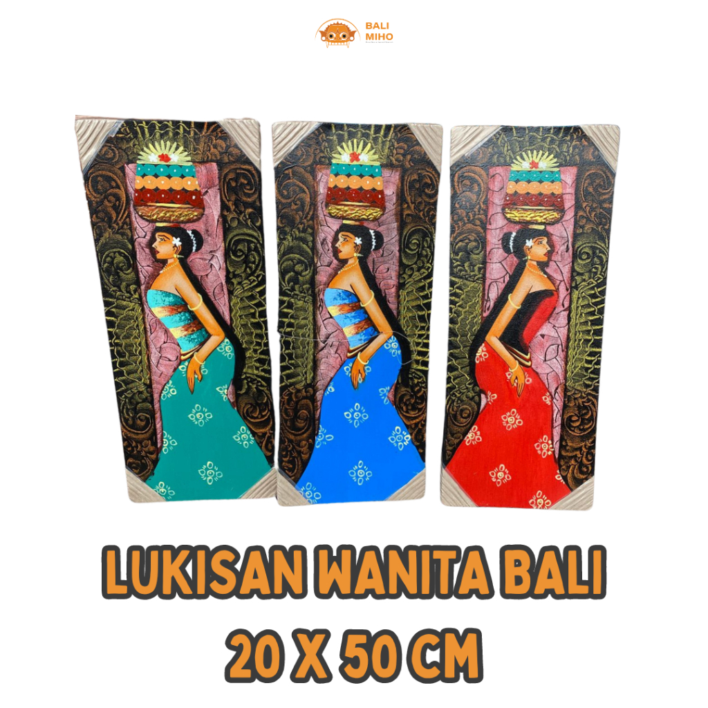 Lukisan Wanita Bali Membawa Buah Ukuran 20 cm x 50 cm - Lukisan Wanita Bali - Lukisan Budaya Bali - 