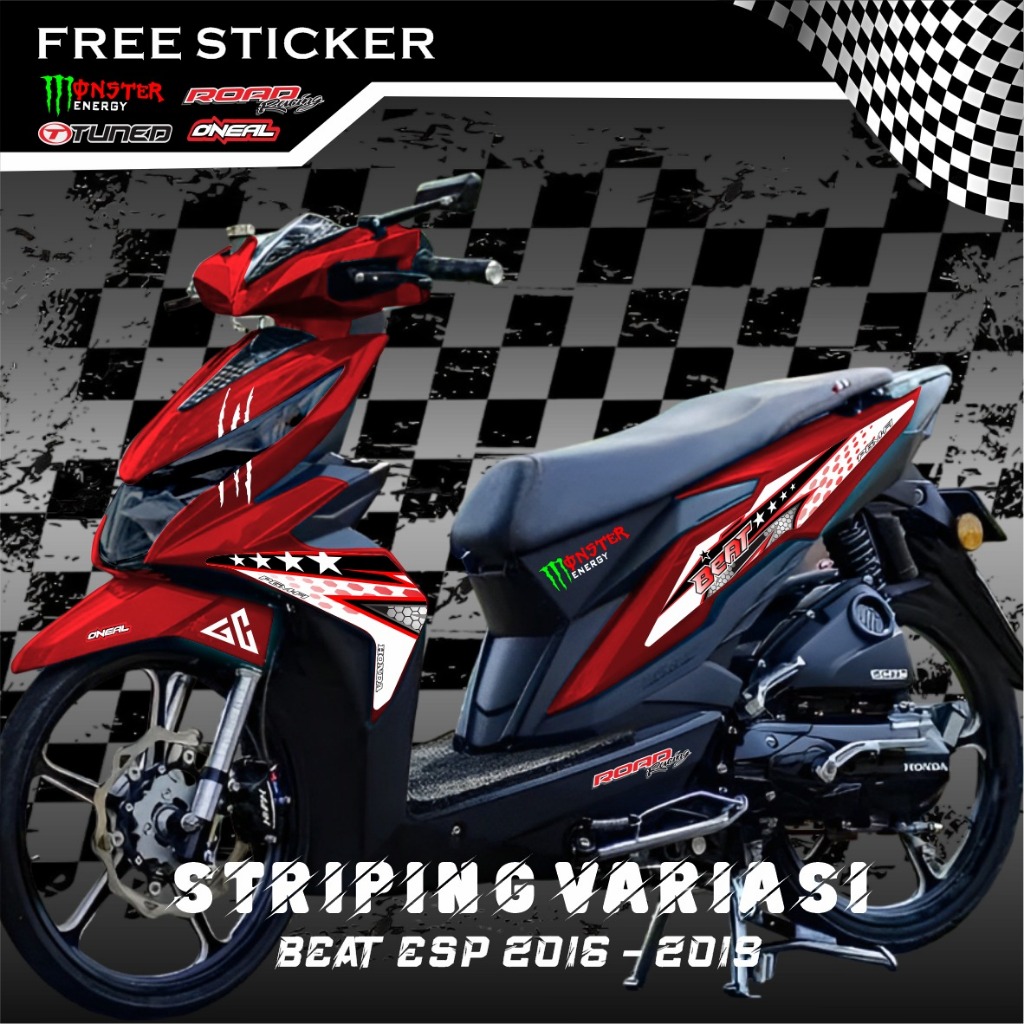 STIKER STRIPING VARIASI MODIFIKASI MOTOR BEAT ESP 2018 MERAH TERMURAH DAN TERBAIK