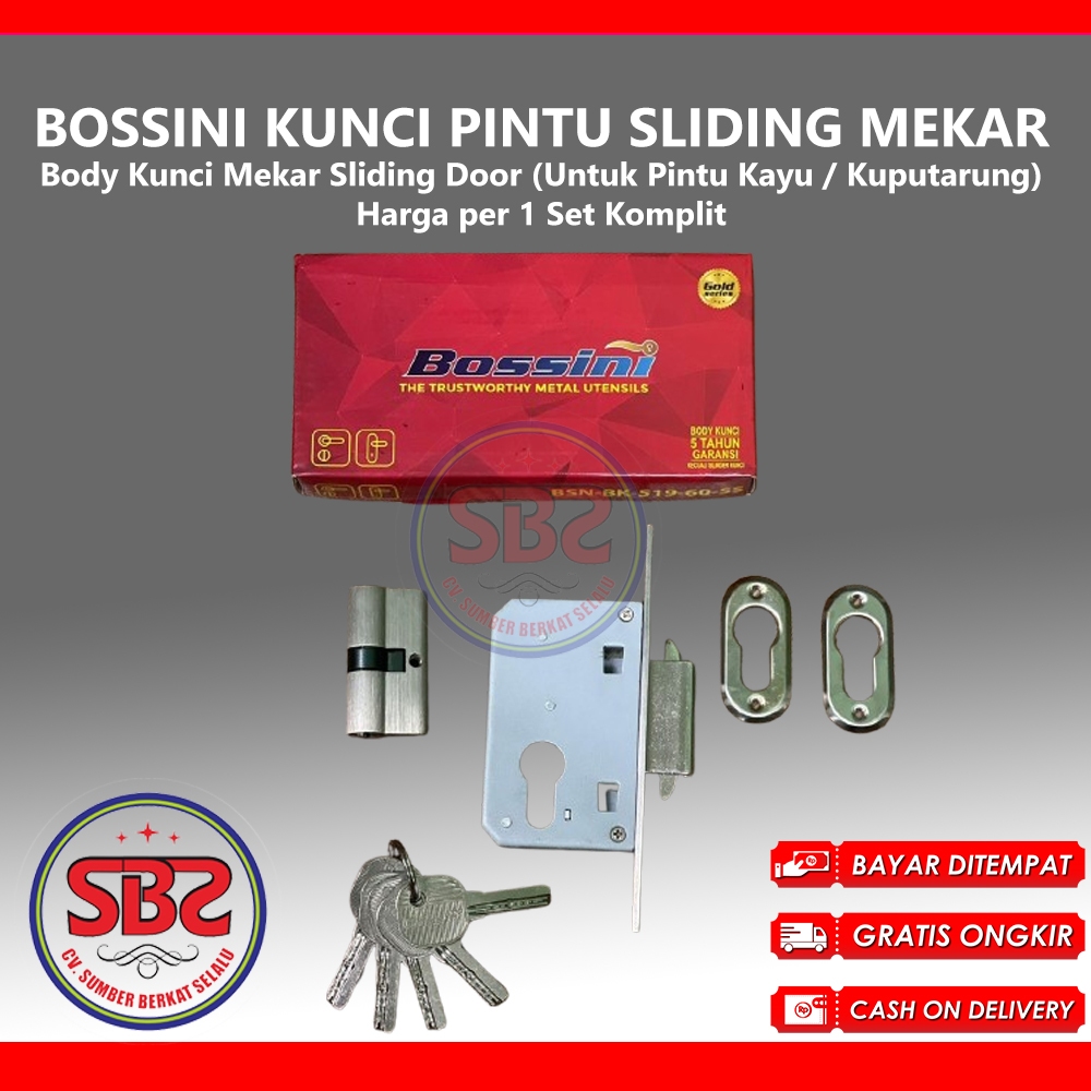 BOSSINI KUNCI MEKAR - KUNCI PINTU SLIDING KAYU - KUNCI SLIDING DOOR KAYU MODEL MEKAR