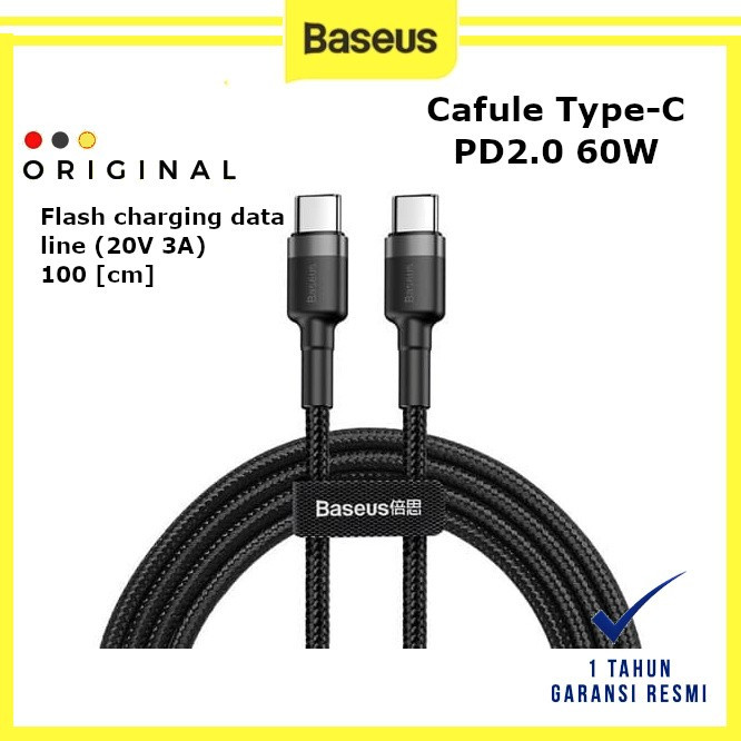 Baseus Cafule Type-C PD2.0 60W flash charging (20V 3A) 1M - BASEUS ORIGINAL ( CODE 10027 ) / CABLE D